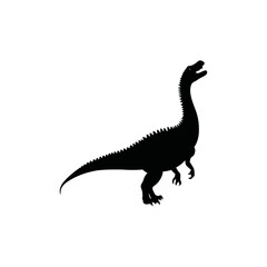 A black and white vector silhouette of a dinosaur in mid-roar, showcasing its powerful presence on a white background