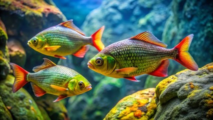 Fototapeta premium Colorful Freshwater Fish Swimming in a Vibrant Aquatic Habitat