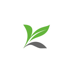 K leaf abstract green logo, letter icon business