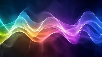 Fototapeta premium Abstract rainbow wave background. Glowing particles forming a dynamic, colorful wave pattern on a dark background. Perfect for digital art, technology or music themes.