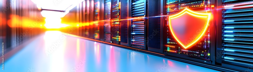 Aufkleber online cybersecurity shield protecting cloud data in a high-tech environment
