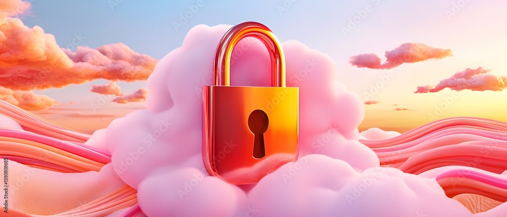 Poster ensuring online safety with a cyber security padlock in cloud infrastructure digital environment abs