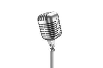 Close up Retro Microphone on Transparent Alpha Channel Background for Easy Drag and Drop Use...