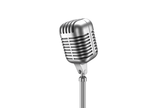 Close up Retro Microphone on Transparent Alpha Channel Background for Easy Drag and Drop Use...