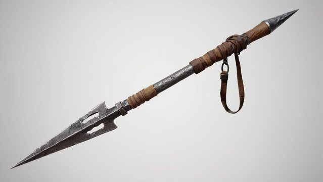 A detailed image of a long knife with a leather-wrapped handle, suitable for use in historical or fantasy settings