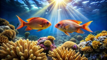 Obraz premium Vibrant Underwater Scene with Colorful Fish and Coral Reefs