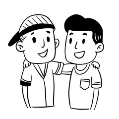 Two very close friends. Friendship in jung age between boys. Outline sketch style 