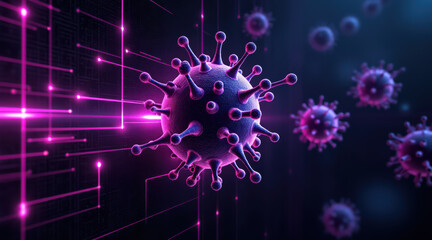 biological virus crosses boundary of technology and nature in this vibrant digital illustration