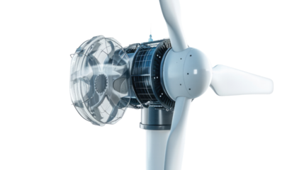 Renewable Power: Transparent view of a modern wind turbine, showcasing the inner workings of its sophisticated mechanism and renewable energy components.