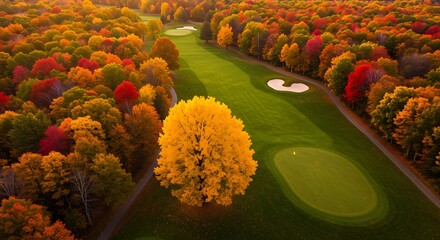 Fototapeta premium Golden Autumn Greens AI Generated