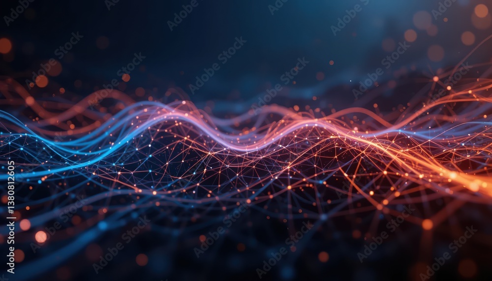 Poster dynamic energy waves abstract digital space visual art high-tech environment close-up view conceptua