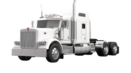Fototapeta premium White Truck on the Road: A pristine, modern truck, captured in a high-angle shot, showcases its robust design against a backdrop suggesting movement and travel.