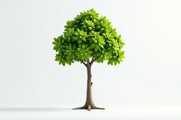 Single, young tree isolated on pure white backdrop, stem, vertical