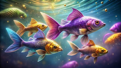 Fototapeta premium Colorful Underwater Scene with Vibrant Tropical Fish Swimming Gracefully