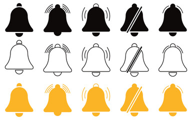Bell reminder notification icon collection. Set of notification bell icon in different style. New message notofication icons collection. Alarm symbol. Stock Vector illustration.  