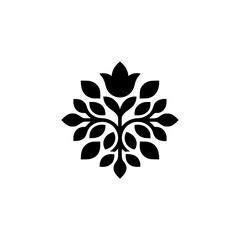 Minimalist Black Floral Emblem on White Background