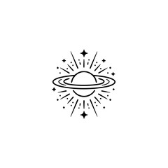 Minimalist Saturn Logo, Black & White Celestial Design