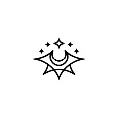 Celestial Minimalist Logo: Moon, Stars, and Sun in Black Line Art