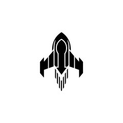 Minimalist Black Rocket Logo on White Background