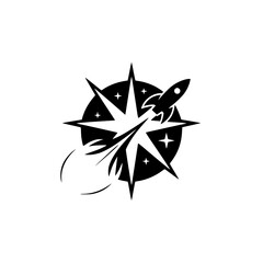 Obraz premium Rocket Launch Emblem: Black & White Space Exploration Logo