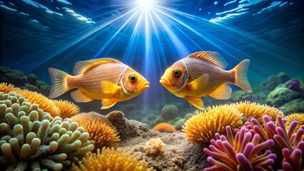 Colorful Fish Swimming Among Vibrant Coral Reef Underwater Scene