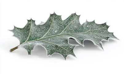 Fototapeta premium Frosted oak leaf on white background for winter designs