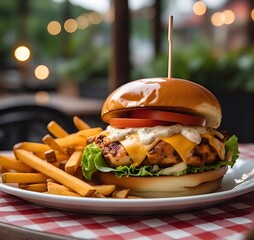 Crispy chicken burger and crispy french fries