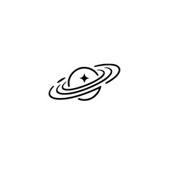 Minimalist Space Logo: Starry Planet Icon in Black Outline