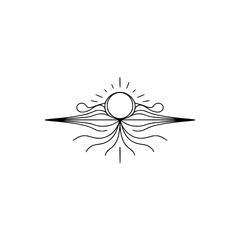 Minimalist Abstract Sun Icon, Black Lines, White Background