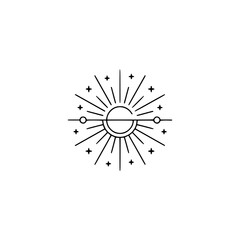 Obraz premium Minimalist Sunburst Logo Design, Celestial Icon on White Background