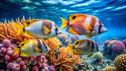 Obraz premium Vibrant Tropical Fish Swimming Among Colorful Coral Reef Ecosystem