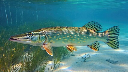 A large fish swimming in a shallow body of water, great for underwater scenes or aquatic themed projects