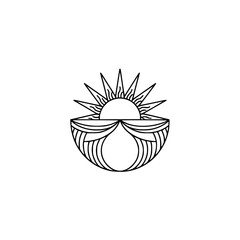 Geometric Sun and Water Line Art Logo on White, Minimalist Design