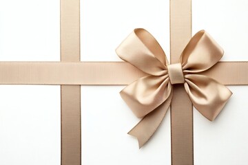 Fototapeta premium Beige ribbon bow on white background (10)