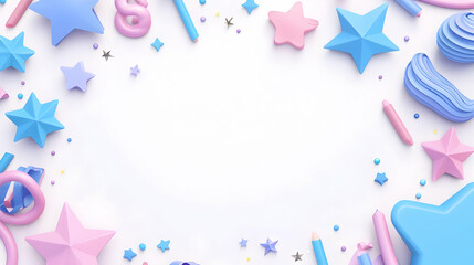 Colorful Playful Background with Pink and Blue Stars and Shapes