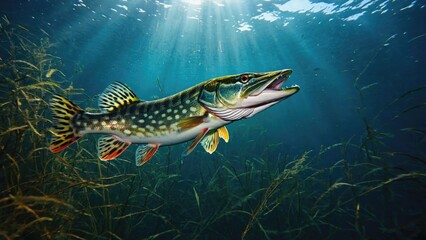 A fish swimming in the water with its mouth open