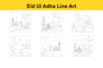 Eid Ul Adha Line Art Illustration