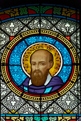 Fototapeta premium Stained glass (19th century) of St. Francis de Sales or Saint François de Sales. Saint and Doctor of the Catholic Church. Founder of the Order of the Visitation.