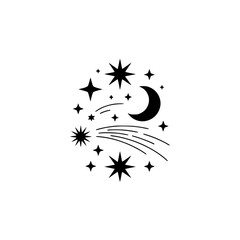 Celestial Icon: Minimalist Moon & Stars Illustration