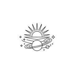 Minimalist Solar System Line Art Logo - Space, Universe, Science