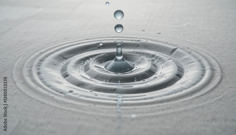 Aufkleber water droplet impact creating ripples on surface close-up photography calm environment macro viewpoi