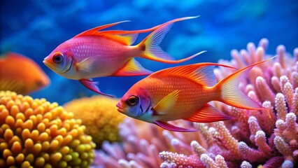 Fototapeta premium Vibrant Tropical Fish Swimming Among Colorful Coral Reef Ecosystem