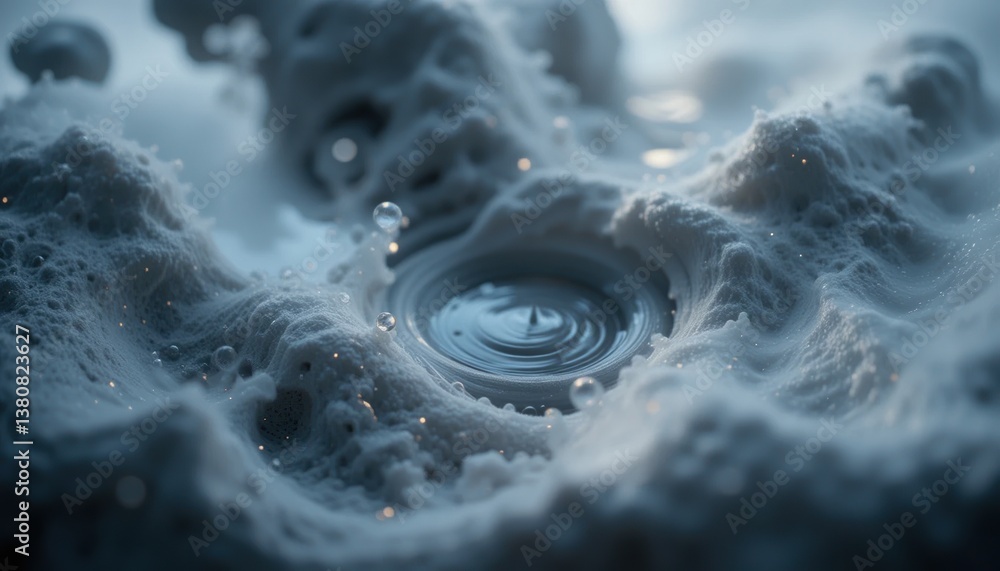 Poster water droplet ripples creating foam patterns natural aquatic environment macro photography calm and 