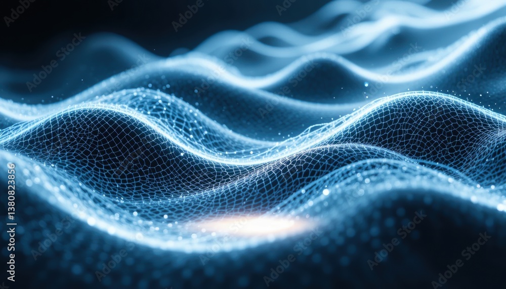 Poster dynamic waves of light and energy digital universe abstract art virtual environment close-up view mo