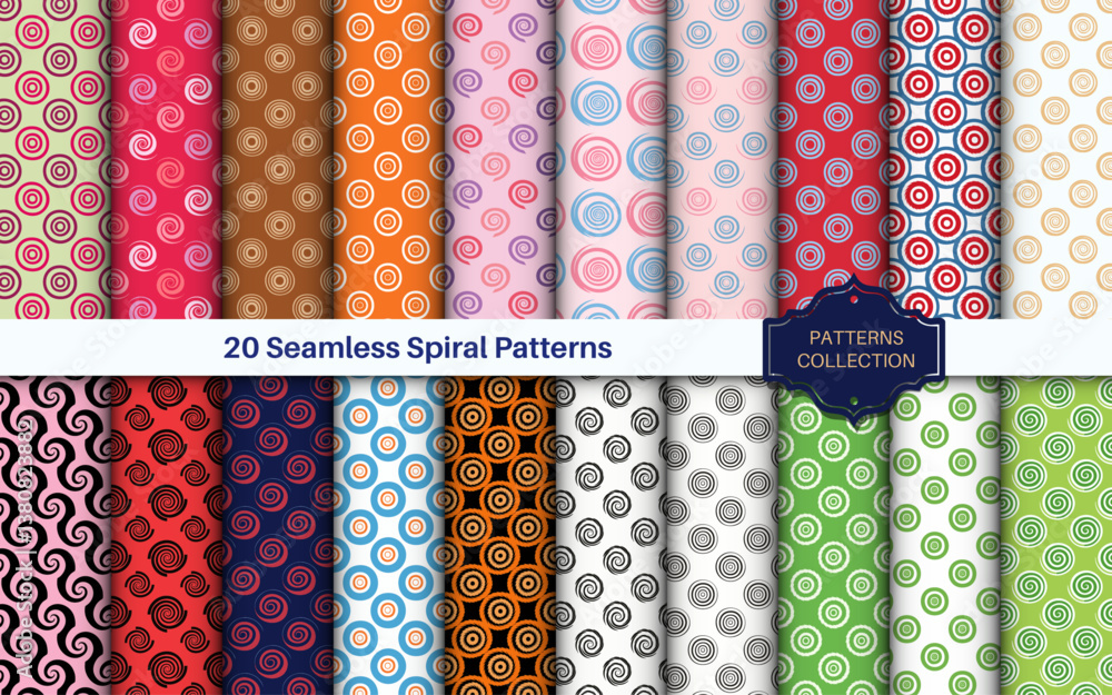 Poster spiral seamless vector patterns collection dynamic designs for creative excellence