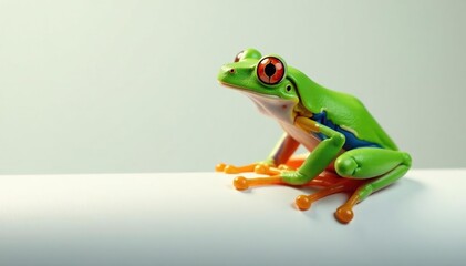Obraz premium Green tree frog perched on white, vibrant colors, one, high resolution, picture