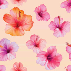 Obraz premium Hand drawn tropical flowers, seamless patterns with floral for fabric, textiles, clothing, wallpaper, cover, banner, interior decor, abstract backgrounds. vector illustration.