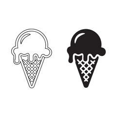 Hand-drawn silhouette and outline of Ice cream Icons