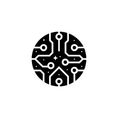 Black and White Circuit Board Circle Logo: Technology, Innovation, Minimalist Design