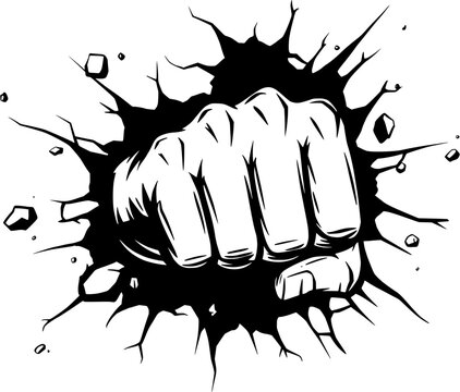 Hand punching through a wall vector logo illustration 